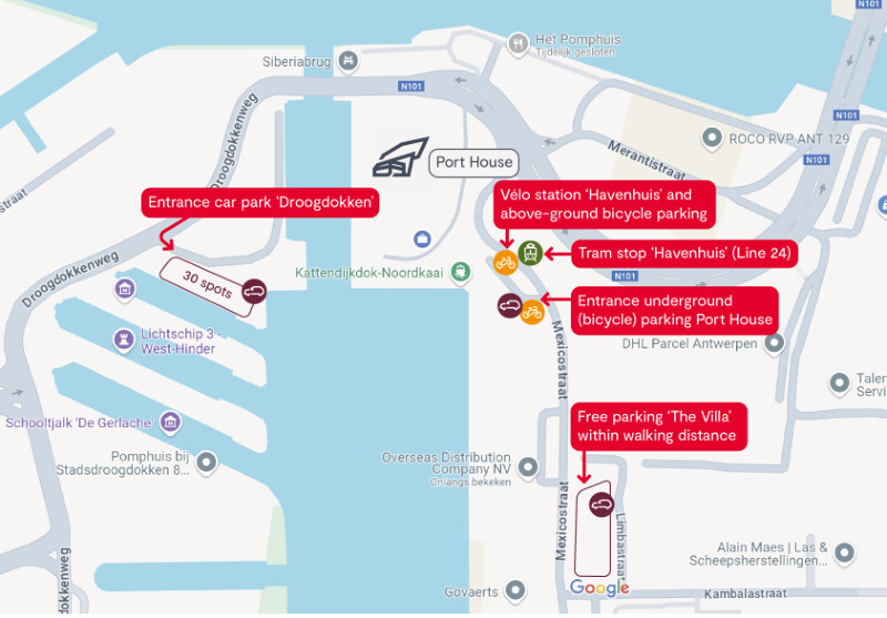 This map shows where you can park near the Port House.