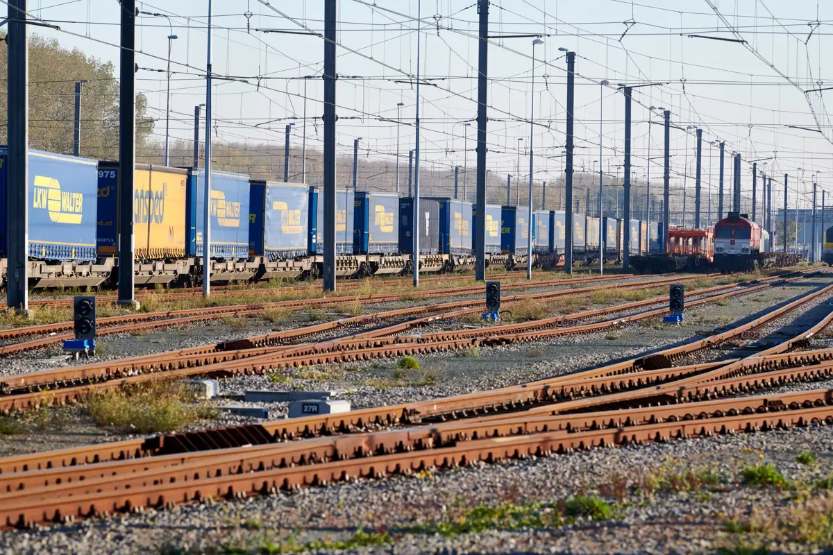 Freight train loaded with containers.